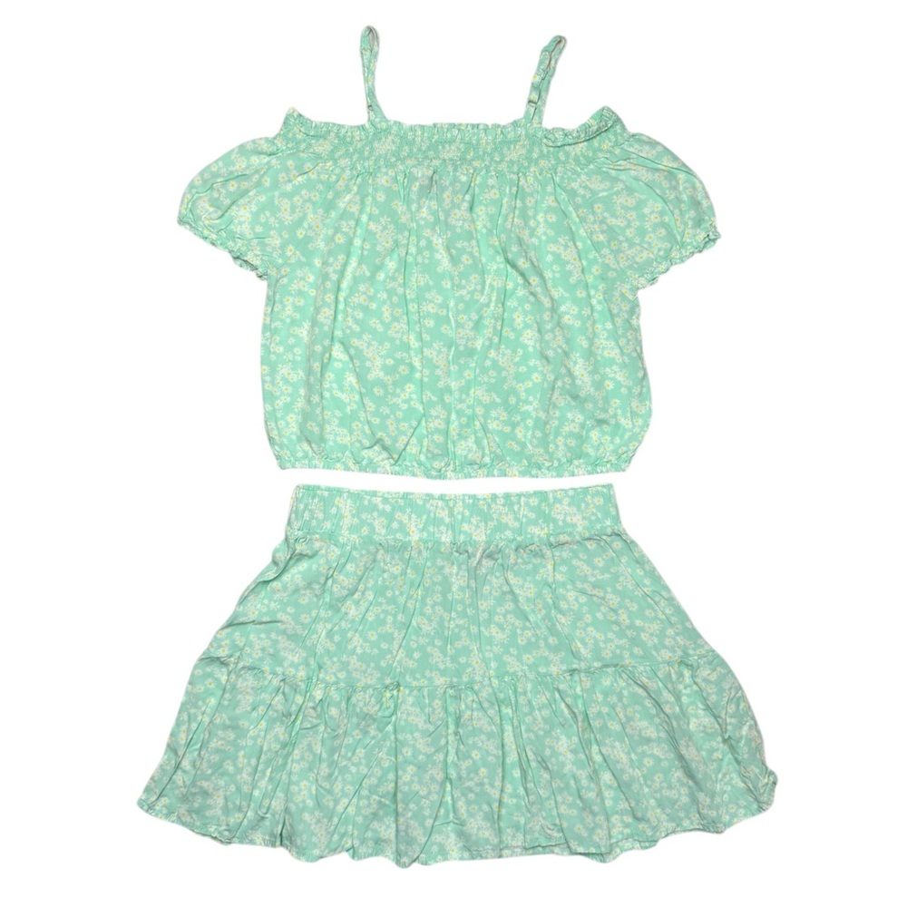Kidtopia Floral Outfit 2 Pcs Crop Top Skirt Set Green 10
